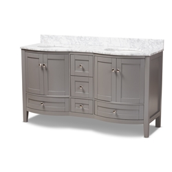 Baxton Studio Nicole 60-Inch Transitional Grey Finished Wood and Marble Double Sink Bathroom Vanity
